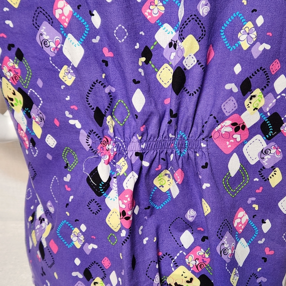 SB Scrubs Confetti Purple V Neck Scrub Top Cotton Medical Large - Picture 6 of 10